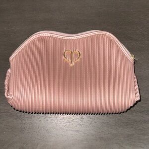 Pink Pleated dé de peau Cosmetic Pouch with Gold  Accent-New